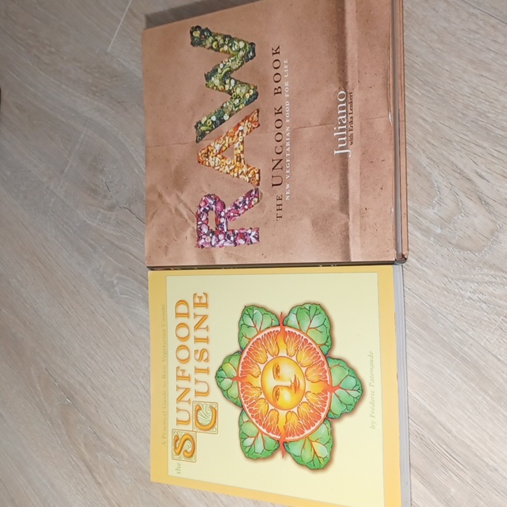 Sunfood Cuisine and RAW the UNcook book set. Vegan recipes.